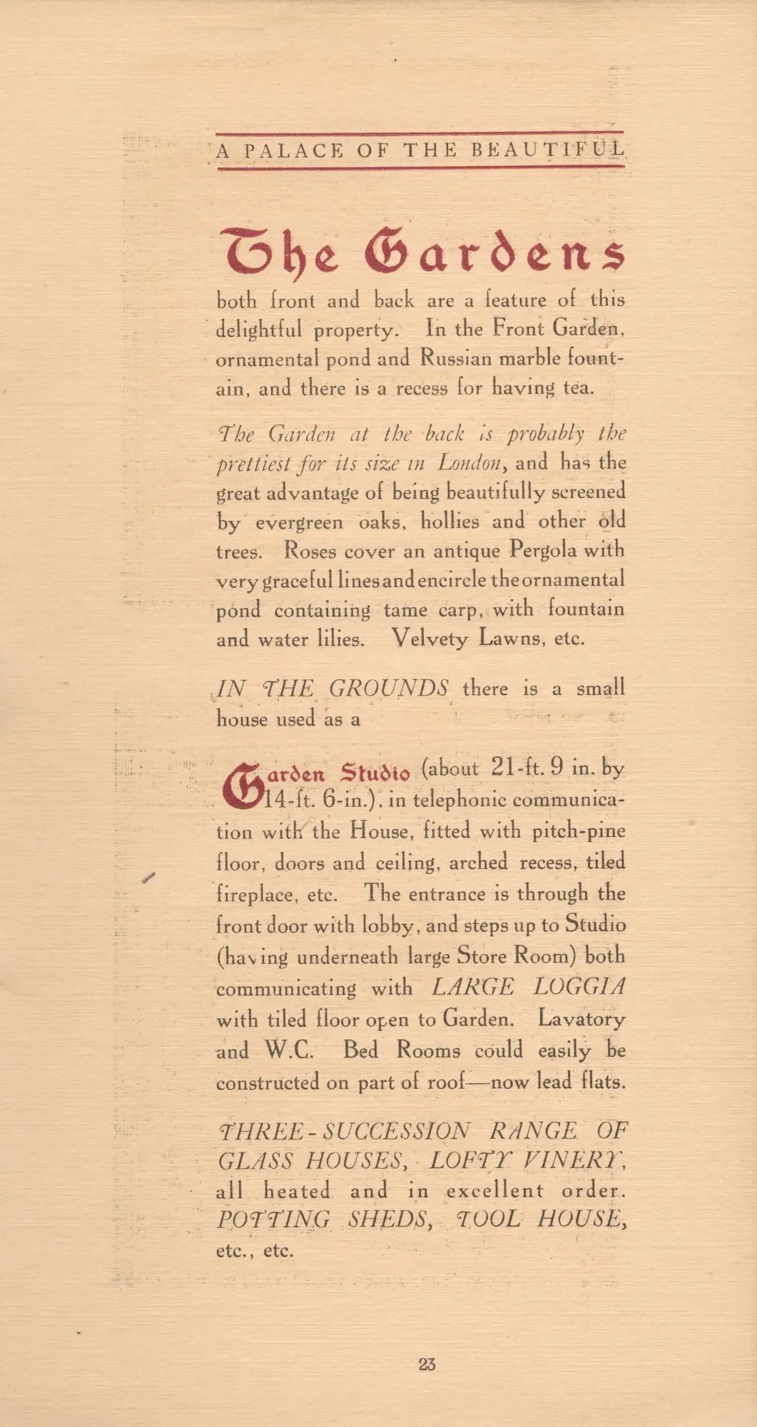 Brochure page describing the Gardens